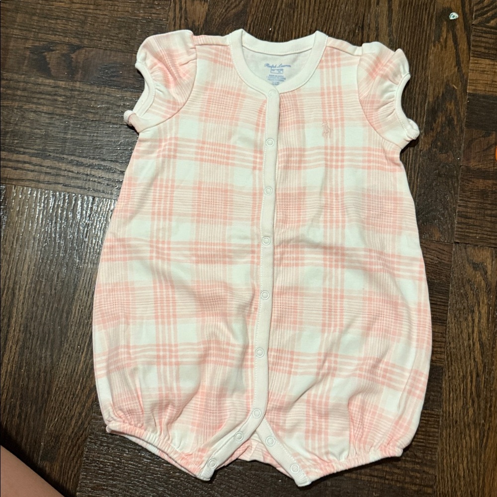 Ralph Lauren Peach Plaid Baby Romper